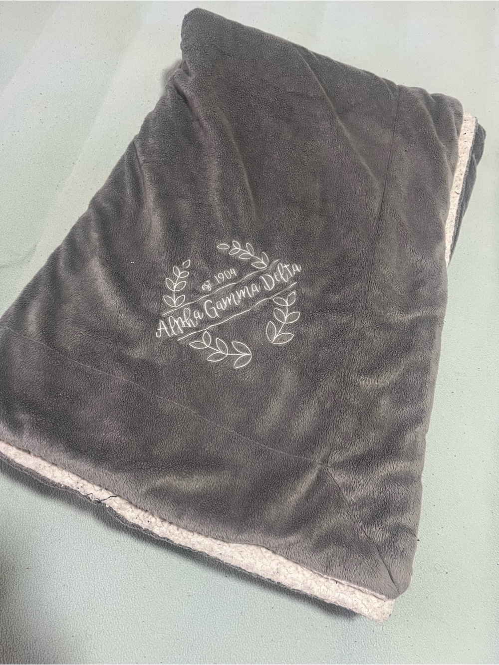 Alpha Gamma Delta Embroidered Plush Blanket - Gray